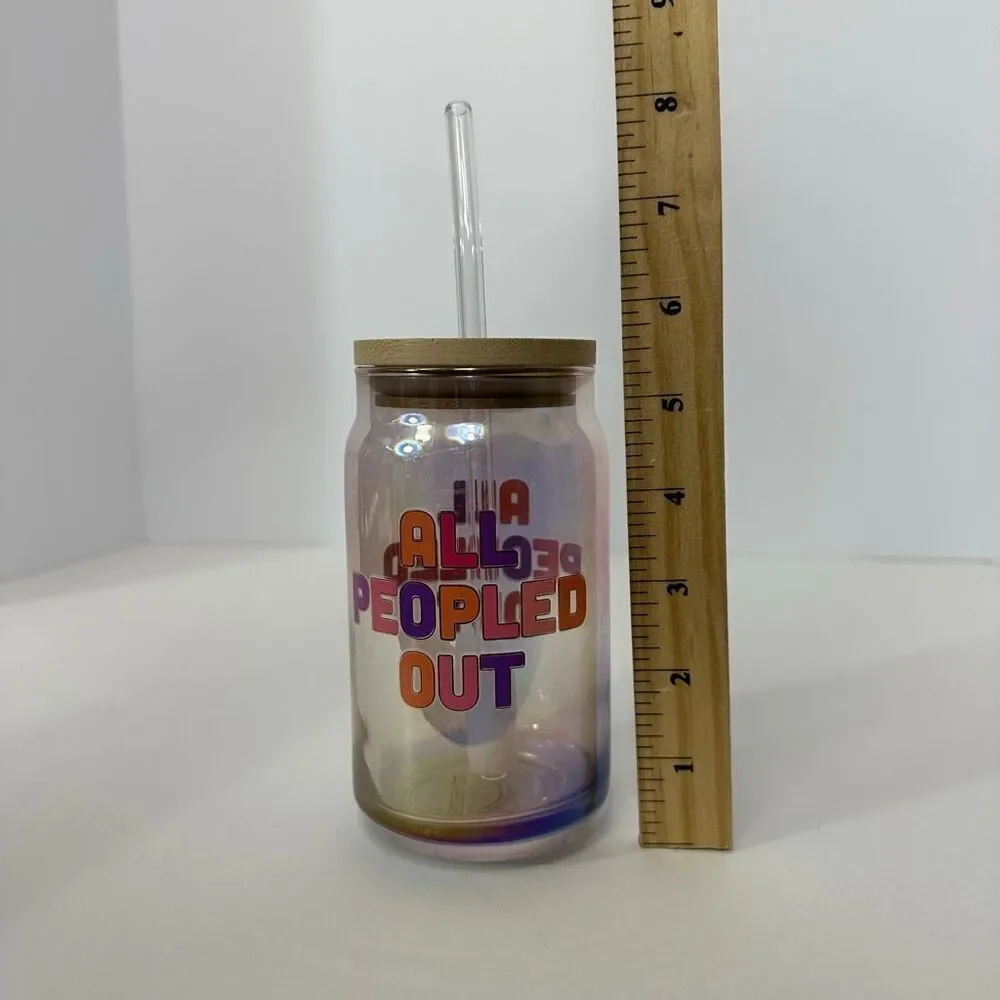 All Peopled Out Glass Tumbler with Bamboo Lid and Straw